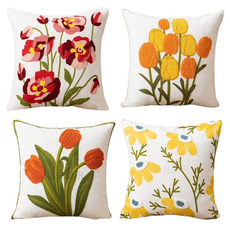 Flower Pillow Cover Does Not Include Core Pastoral Style Home Sofa Pillow Bedside Cushion Office Waist Pillow Quilt