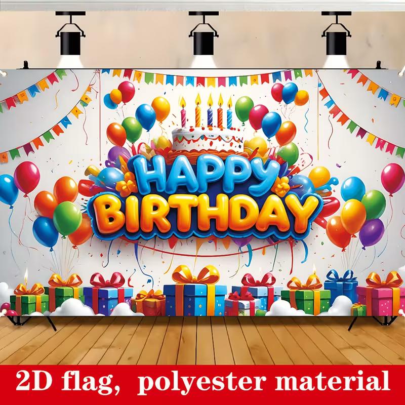 

2D Polyester Kids Birthday Backdrop with Rainbow Balloon & Gift Box 47.2x31.5inch/120*80cm