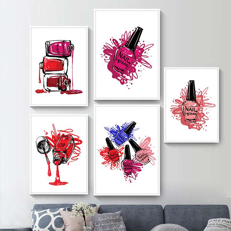 Manikyr Makeup Nagellack Art Pictures Modern Salong Väggaffischer och tryck Vackert mode Illustration Verktyg Dekor HD3162