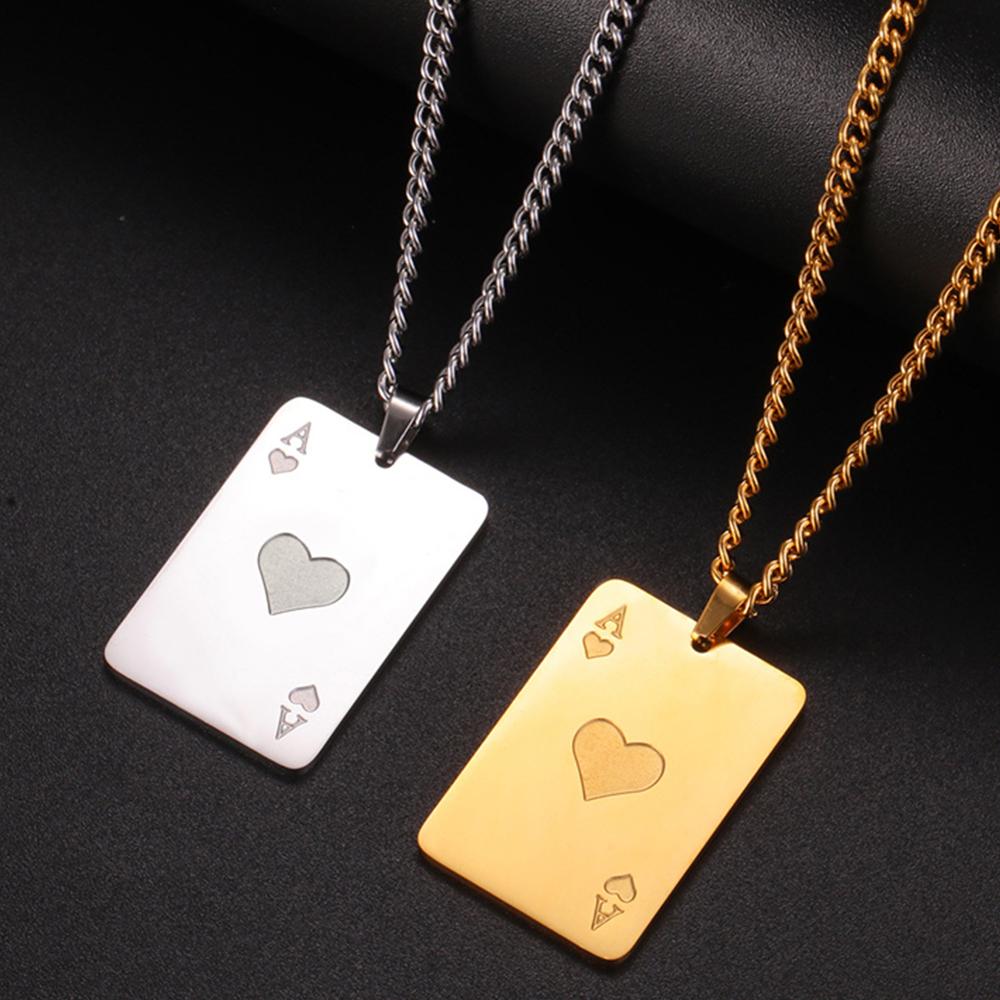 Lucky Ace of Spades Men Necklaces Stainless Steel Playing Punk Styles Card Poker Pendant Necklace Hip-hop Jewelry Gifts