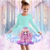 Vestito Casual da Bambina con Stampa 3D, Girocollo, Manica Lunga, Vestito da Principessa per Bambini