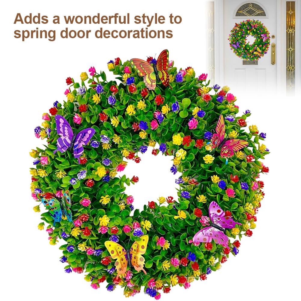 48CM Artificial Eucalyptus Wreath Sping Door Garland Butterfly Flower Wreath for Wall Window Farmhouse Party Holiday Home Decor