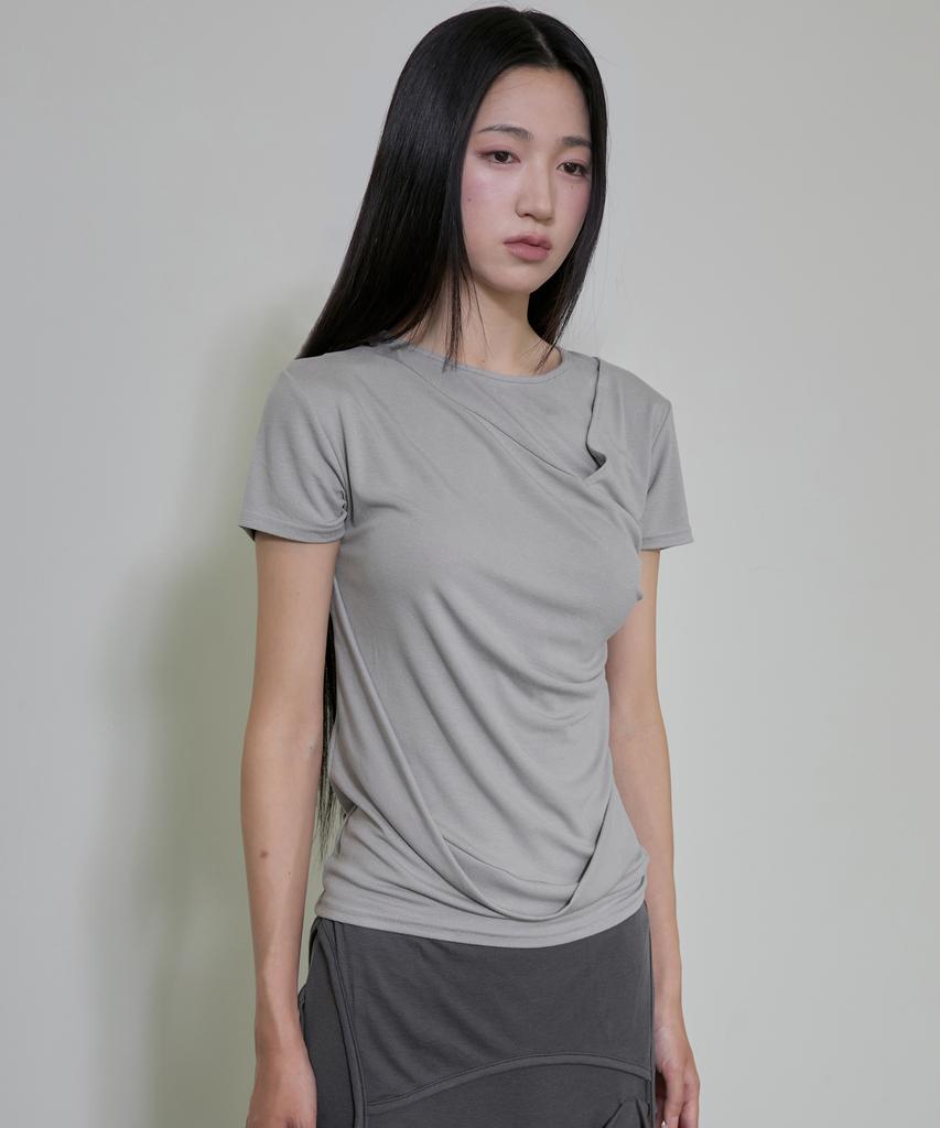 Peulleeoeob Asymmetrical Draped T-Shirt (Fl-147_Gray)