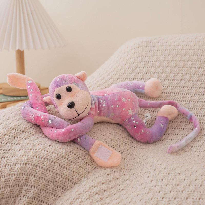 Tie-Dye Long-Armed Monkey Plush with Gold-Stamped Banana Design - Decorative Velcro Curtain Tie-Back Doll