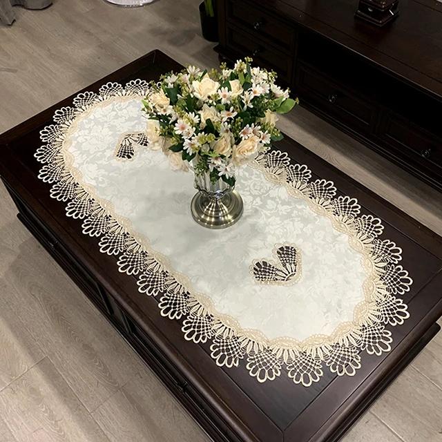 Tovaglia Per Tavolino Da Tè Tappetino Copritavola Da Pranzo Ovale Bianco Europa Ricamato Fiore In Poliestere Soggiorno Pizzo Uso Domestico Decorazione