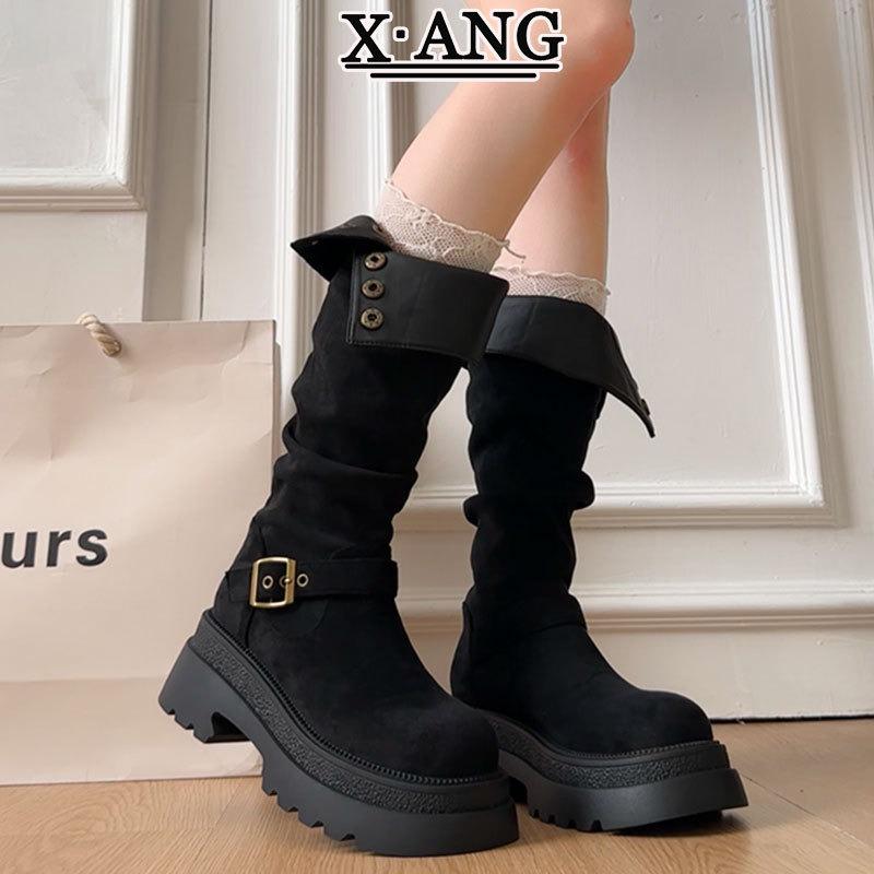 Cowhide Version Thick-soled Heightening Small Knight Boots But Knee Boots Children's High Boots Thick Heel Thin Cowboy Boots