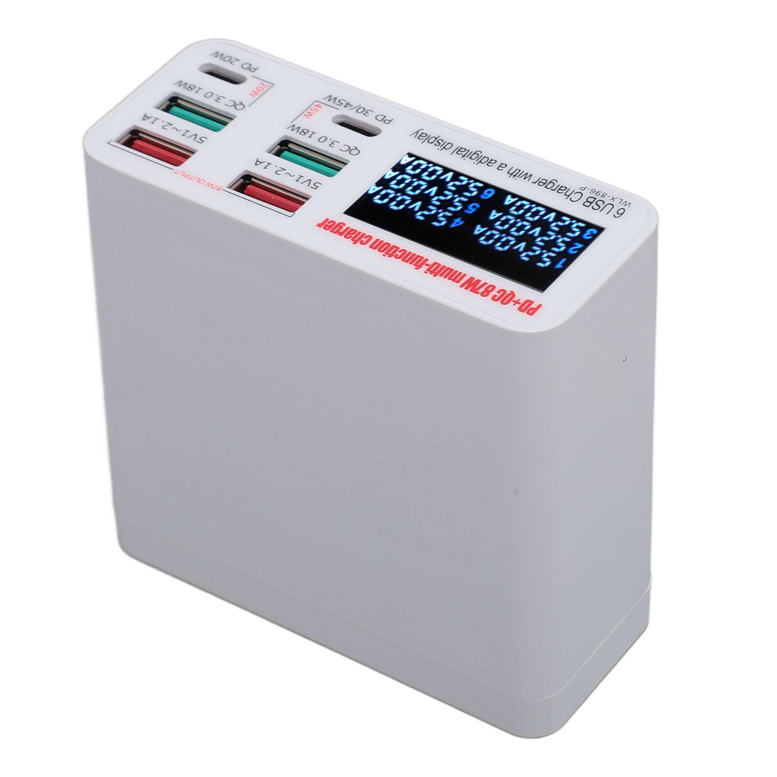 

USB Зарядная станция 87 Вт USB A USB C Зарядный хаб с 6 портами ЖК-экран QC3.0 PD Быстрая зарядка USB US Plug