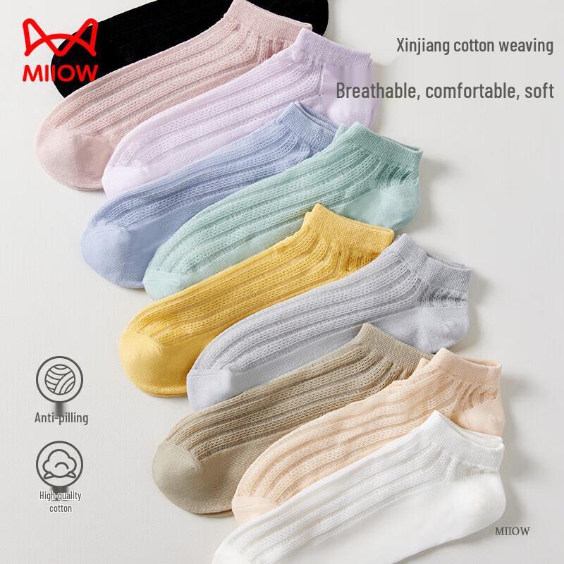 MaoRen Women's Summer Thin Mesh Boat Socks, 10-Pair Pack