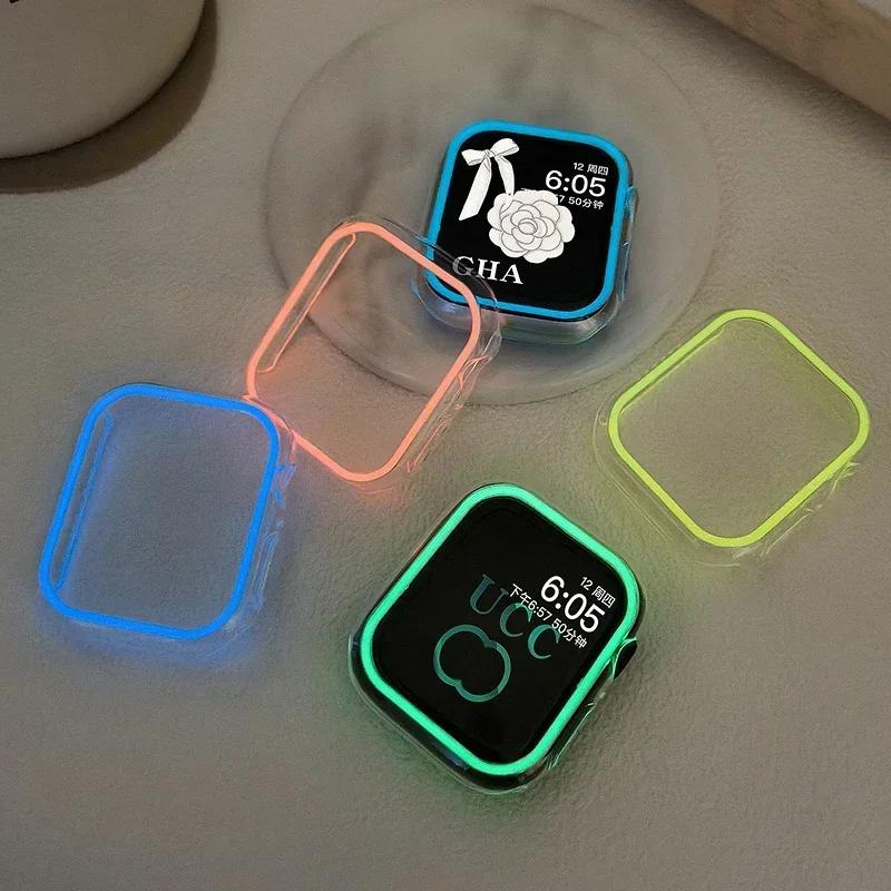 Luminous Cover for Apple Watch Case Ultra 3/2 49mm 45mm 44mm 41mm 40mm Hard PC Bumper Protective Frame iWatch 8 7 6 5 SE3