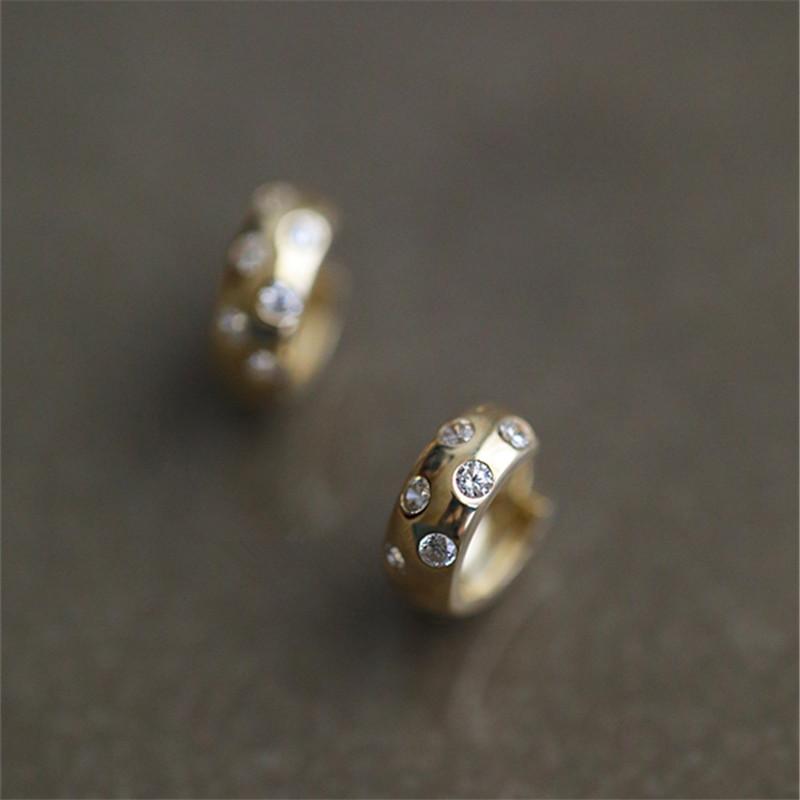 

925 Sterling Silver Plated 14K Gold Sparkling Zircon Hoop Earrings for Women Fashion Temperament Jewelry Accessories Gold