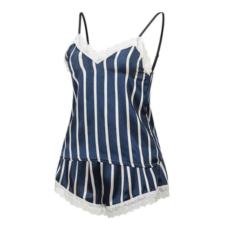 Sling Lace Striped Pajamas Two-Piece Set Sling Striped Pajamas Suit