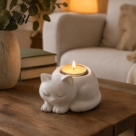 Desktop Ornament for Home Decor Cat Candle Holder, Cartoon Lying Flower Pot Succulents, Kitten Lover Birthday Present Storage Jar Jar, Creative Animal