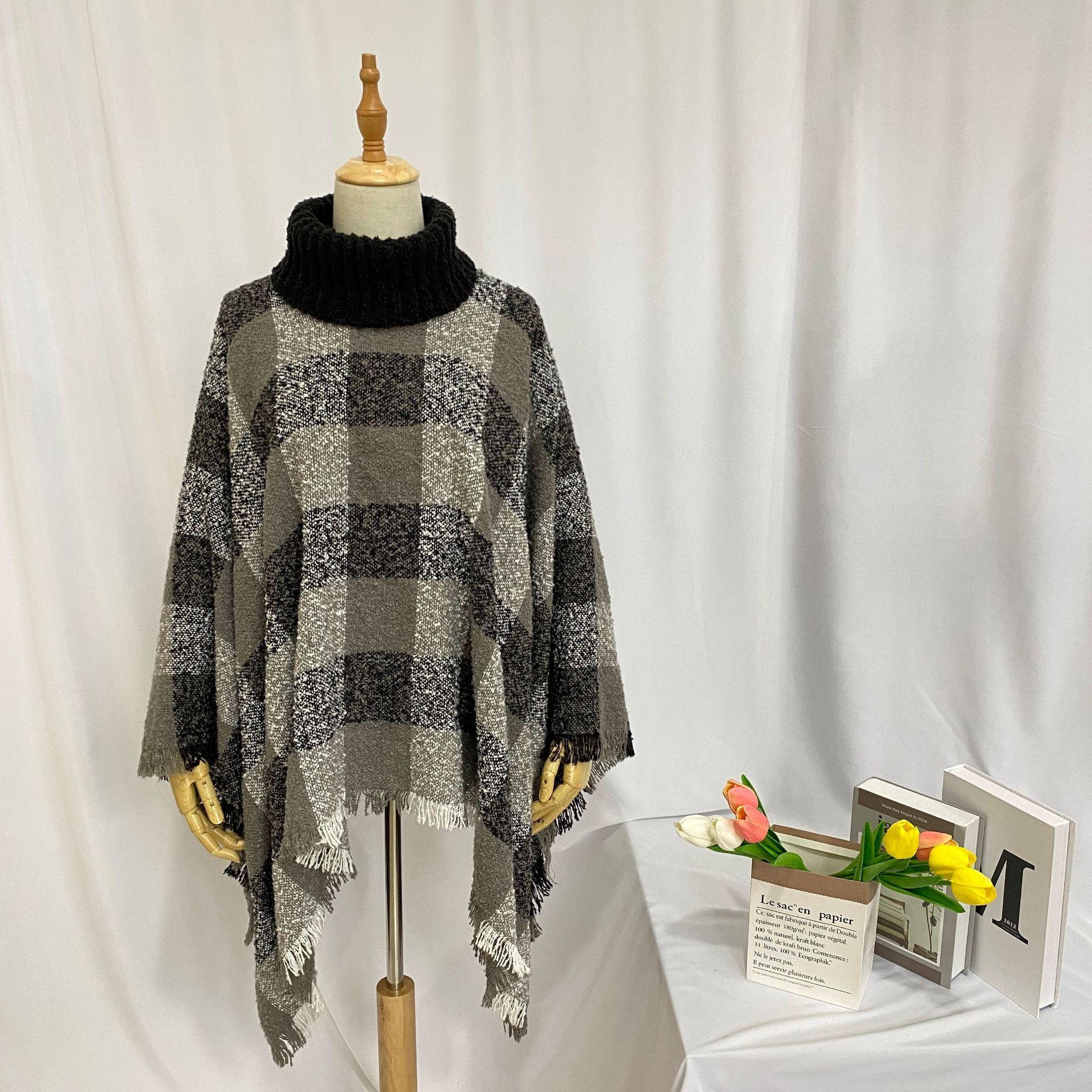 

5 цветов, женский длинный рукав «летучая мышь», свободное пончо, осенний вязаный полосатый свитер с высоким воротом, треугольная накидка, пуловер, уличный трикотаж One Size