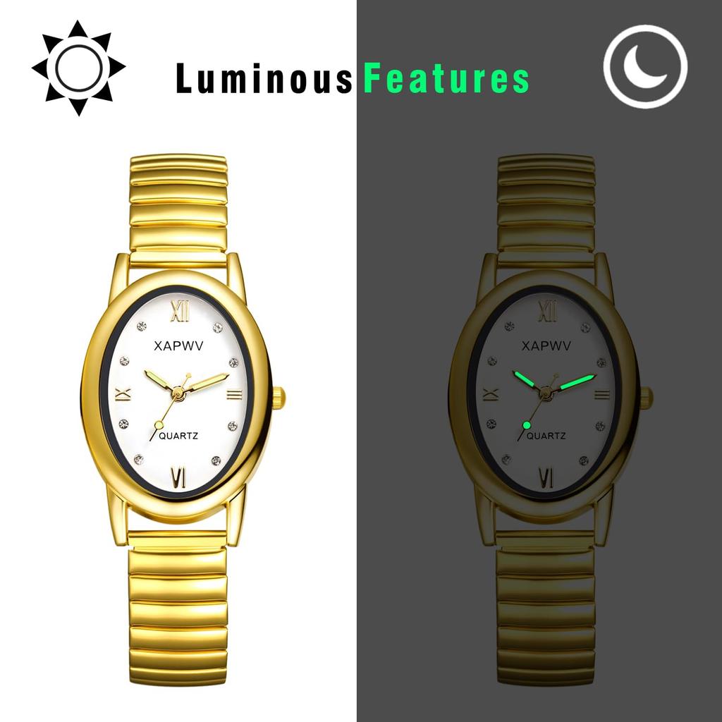 Women's Gold Watch with Accordion Strap, Waterproof: Stylish Analog Display, One Size Fits Most, Stainless Steel Strap, Quartz Watch, Fashion