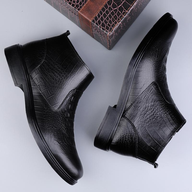 Fashion Genuine Leather Men Ankle Boots Casual Shoes Western Cowboy Boots Black Lace Up Wedding Office Dress Boots Men Business Shoes