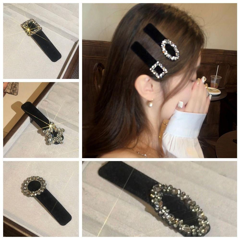 

Diamond Rhinestone BB Clip Cloth Star Hair Clip Vintage Black Velvet Hairpin Student
