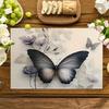 Retro Grey Butterfly Flower Table Mat Waterproof, Oil Proof, Thermal Insulation Table Mat Restaurant Desktop Decoration