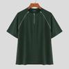 INCERUN Men Round Neck Short Sleeve Zipper Casual Fitted T-shirts