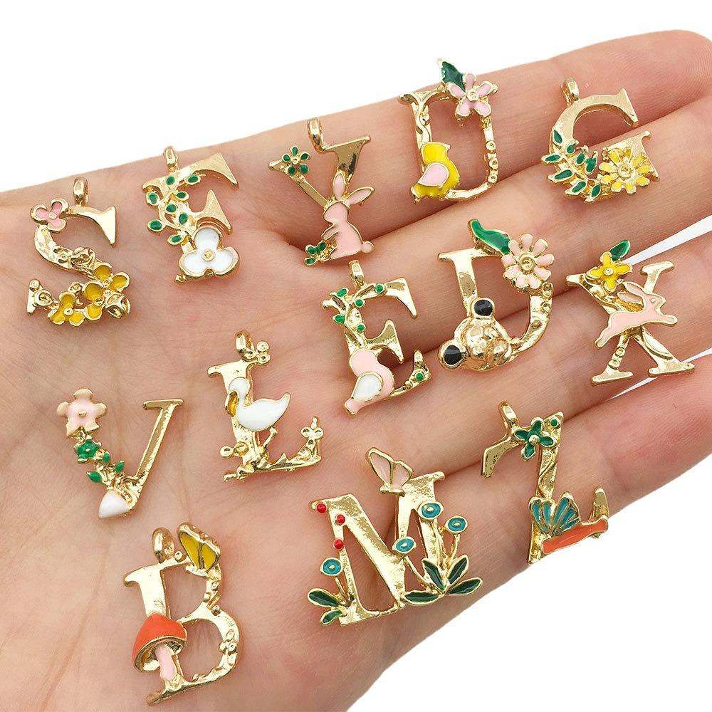 Colorful English Letter Pendants - Alloy Jewelry Accessories, Plated and Oil-Dripped, Set of 26 Random Handmade Pieces.