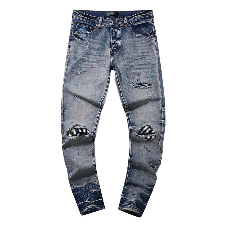 Moda Americana High Street Buco & Patch Trendy Retro Pantaloni Denim Dritti ami