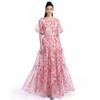 Summer Holiday Vacation Flower Print Long Maxi Dress Bohemian O-neck Short Sleeve High Waisted Chiffon Party Dresses Casual Robe