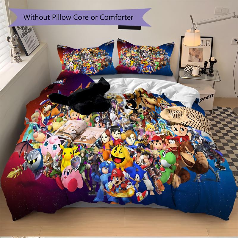 Super Smash Bros Fighter Roster Printed 3pcs Bedding Set Soft Microfiber 1 Duvet Cover And 2 Pillowcases Home Bedroom Decor Xmas Gift Q1710