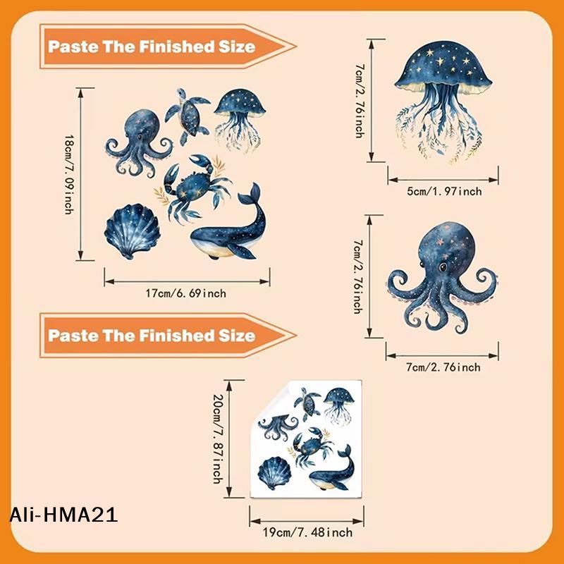 Marine Life Luminescent Glass Stickers Glow-in-the-Dark Toilet Sticker Self-Adhesive Removable Wall Sticker Car Sticker