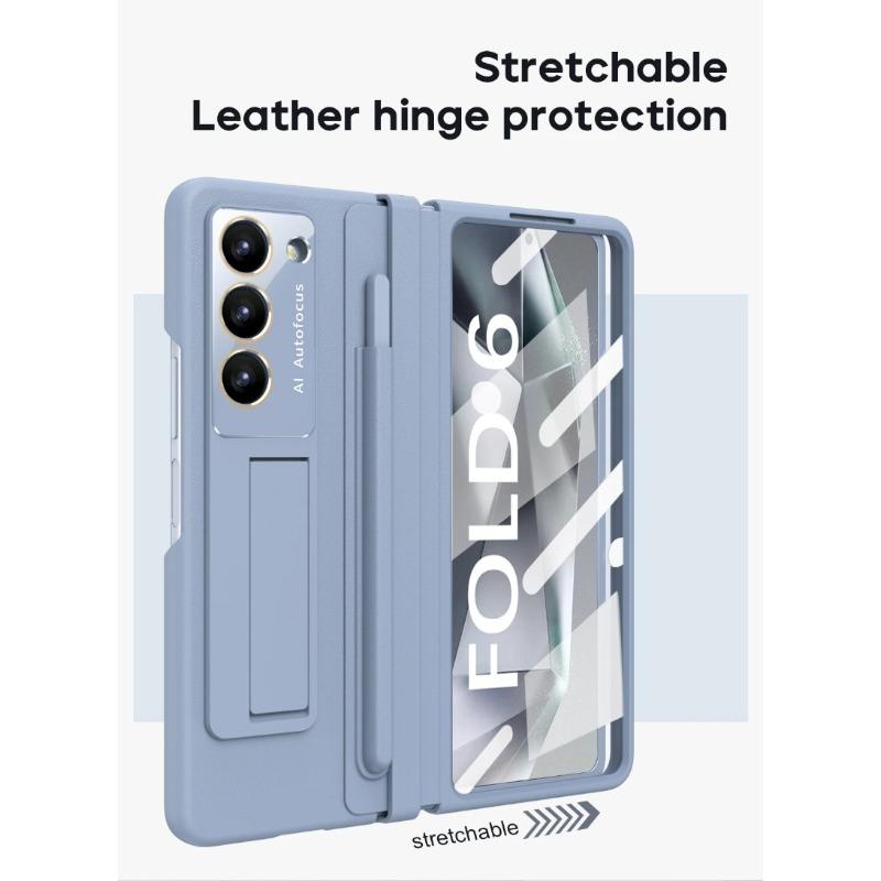 Měkký pant pro Samsung Galaxy Z Fold 6 4 5 Pouzdro z PU kůže, držák na pero, ochranný film