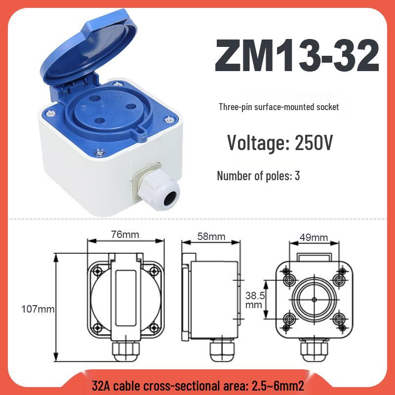 Explosion-Proof 3-Pin 5-Hole 380V Outdoor Horizontal Industrial Socket & Waterproof Plug