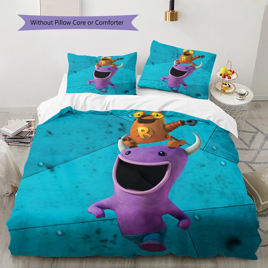 Loba and Purple Monster Pattern Bedding Quilt Set Home Decoration Gift (1 * duvet cover + 2 * pillowcase without core)
