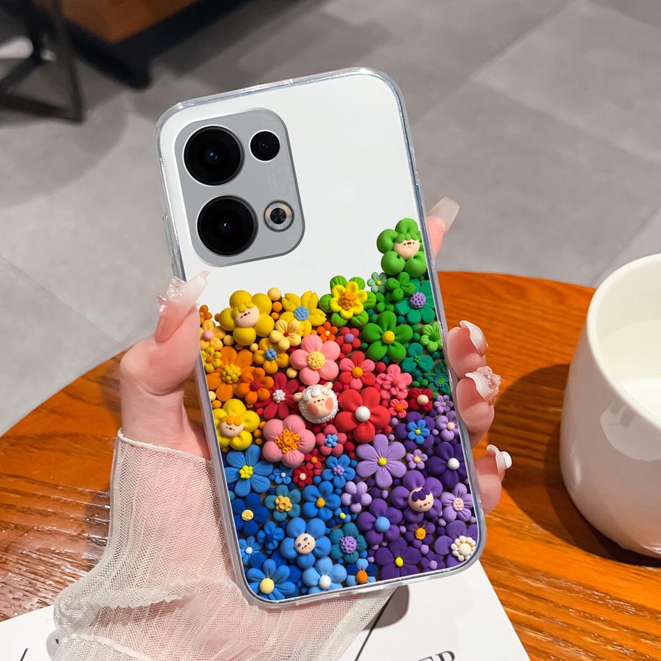 For Oppo Reno 13 Pro Phone Cases Leisure Flower Transparent Back Cover For Oppo Reno13 Pro 13Pro 5G Soft Slim Anti Drop Housing
