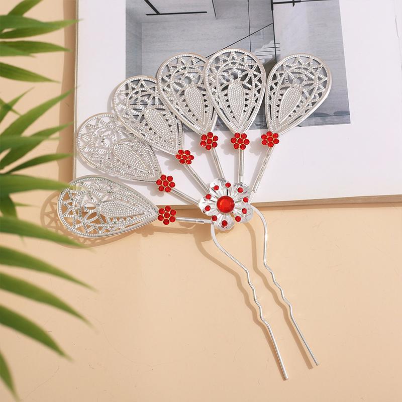 1PC Elegant Performance Flower Soft Gloss Alloy Hairpin Ethnic Style Hairpin
