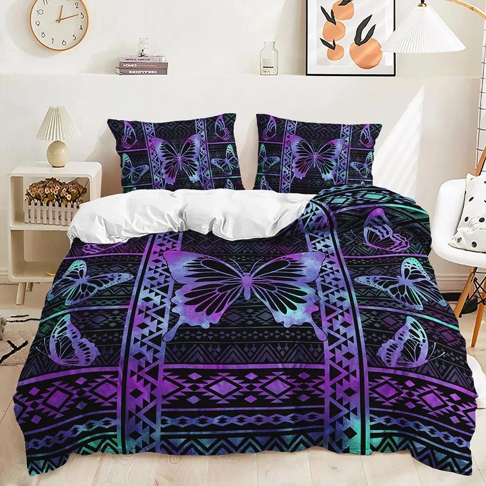 Purple Butterfly Rose Bedding Sets Fashion Duvet Cover Sets Twin Full Queen King Size Pillowcase for Kids Adult Gift Bed Linen