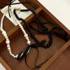 Black Ribbon Bow Pearl Necklace Women's Fashion Summer Light Luxury Niche Collarbone Chain Neck Chain Collar Accessories