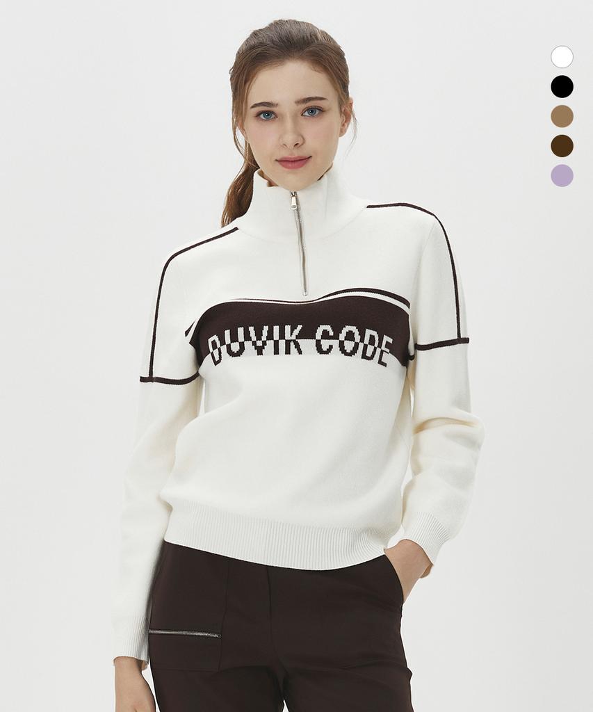 DUVIK Women'S High-Neck Contrast Zip-Up Knit Sweater Dd3Wsw251