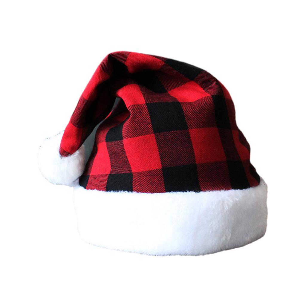 Carnival Cosplay Santa Hat with Lattice Pattern Adult Warm Velvet Christmas Hat for Women Men Teenagers Presents