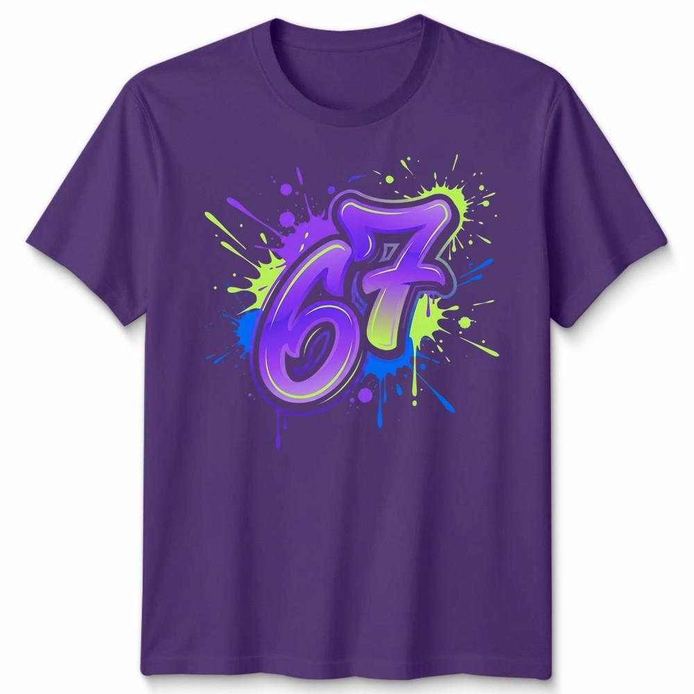 Graffiti 67 Unisex T Shirt Bright Neon Paint Slogan Six Seven Meme Number Day