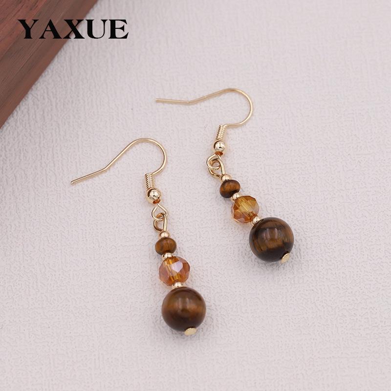 Handmade Chinese Tiger Eye Stone Tassel Earrings - Retro Light Luxury Autumn/Winter Jewelry