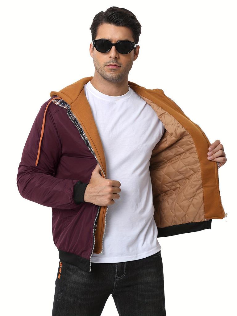 Men's Thick Solid Color Hooded Jacket for Spring, Autumn, and Winter - Air Force Style Casual Wear