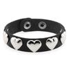Gothic Punk Heart Stud PU Leather Bracelet, Adjustable Stainless Steel Snap Wrist Cuff Unisex Couple Wristband