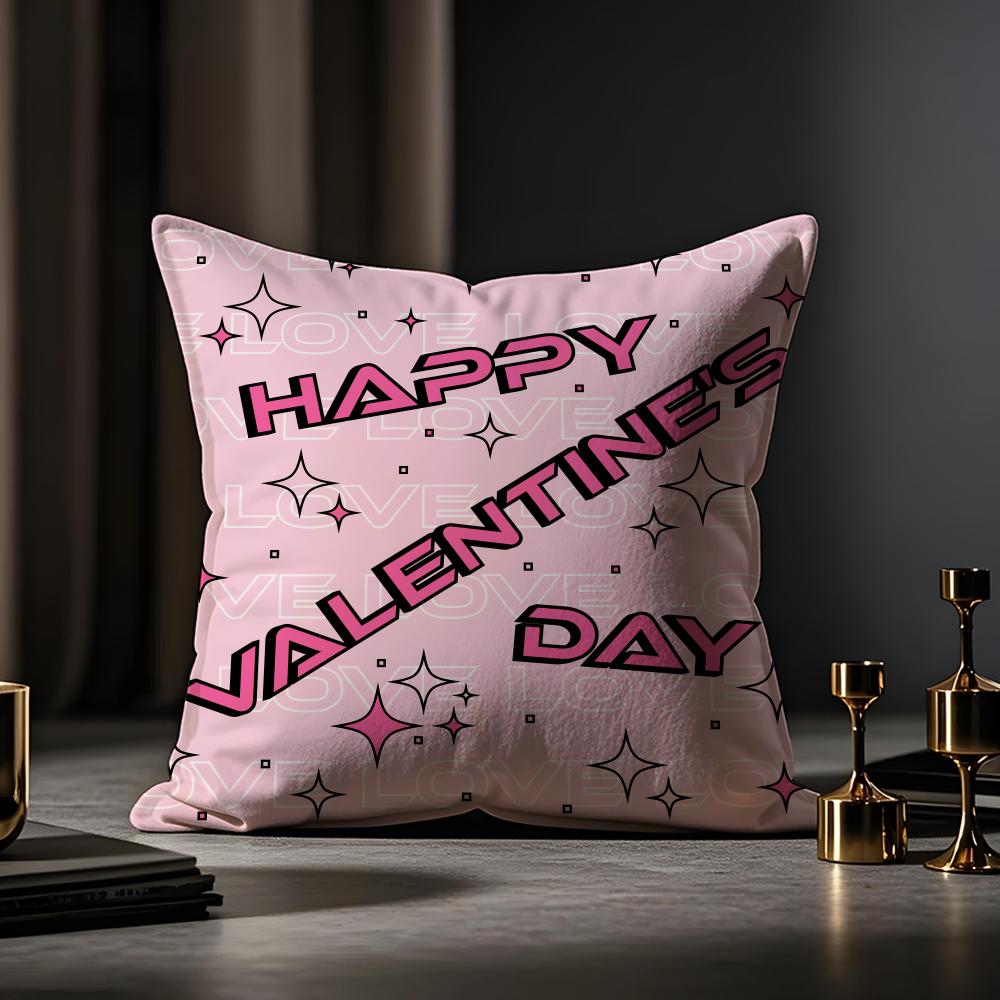 Valentine's Day Stickers X Cushion Cover Anti-dustmite Pillowcase Invisible Zipper Silky Short Plush Sofa Cushion Cover