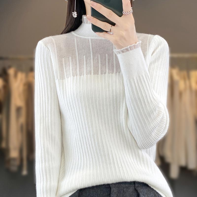 Maglioni da Donna alla Moda Casual Autunno Inverno Tinta Unita Stampa Manica Lunga Mezzo Dolcevita