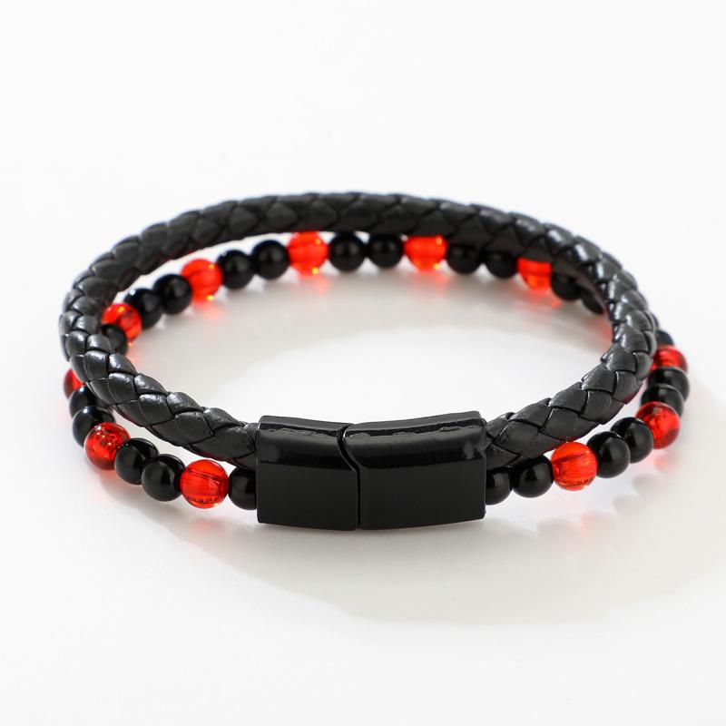 New European and American High Quality Natural Red Tiger Eye Stone Leather Bracelet Magnetic Buckle Mens Bracelet