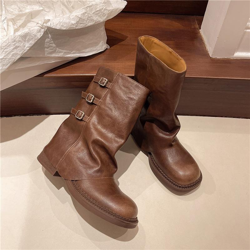 Thick-soled Martin Boots Women's 2025 Autumn New Retro Western Jeans Tube Boots European Chelsea Pipe Short Boots