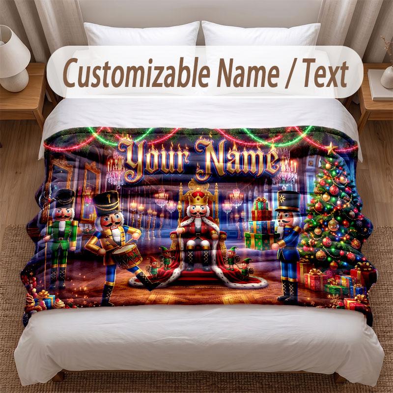Christmas Theme Soft Blanket Personalized Custom Name Text Print Warm Blanket Home Sofa Bedroom Decor