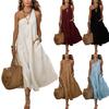 Women's One Shoulder Sleeveless Midi Dress Vintage Solid Color Casual Loose Fit A Line Summer Holiday Sundress with Pockets