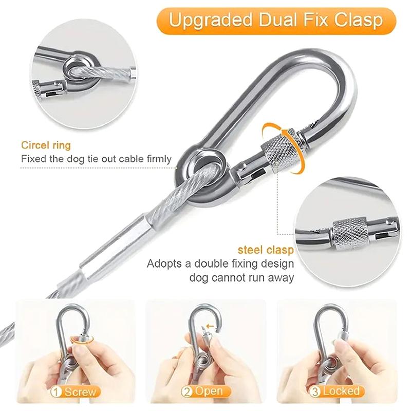 3-10M Double-Headed Dog Tie Out Cable Leash Raction Rope Metal Buckle Steel Wire Anti-Rust Training Collar Outdoor Dogs Strap