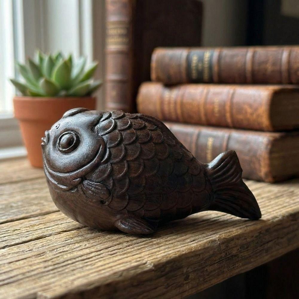 Traditional Mini Koi Fish Ornament Wooden Lucky Charm Wood Carving Ornament Handmade Desktop Decoration Office Desk