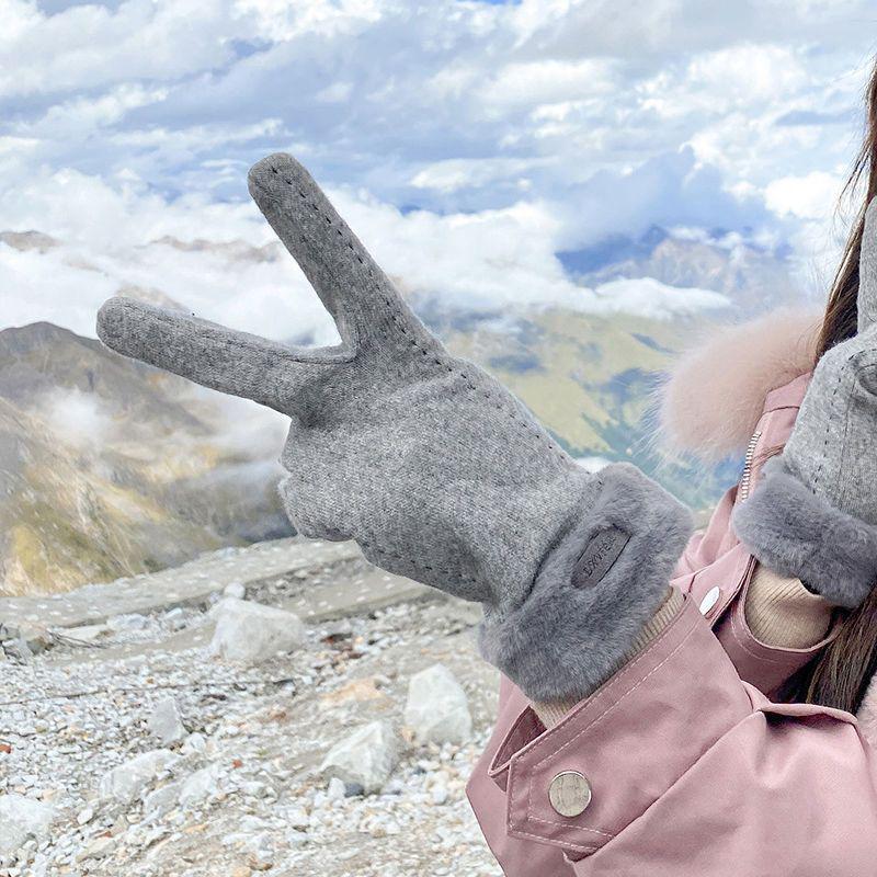 Women's Winter Windproof Touchscreen Cashmere Gloves - Thick, Warm, Fleece-Lined for Cycling, Korean Style