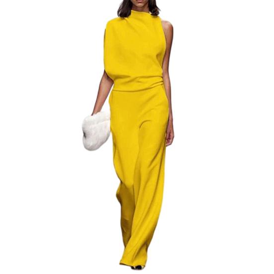 One Piece Jumpsuits for Women Casual Sleeveless Mock Neck Wide Leg Rompers Summer Ruched Vacation Outfits with Pockets